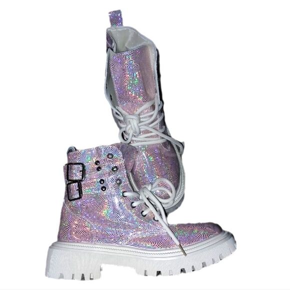 Pink sparkly platform combat boots sz 7 - Picture 5 of 10